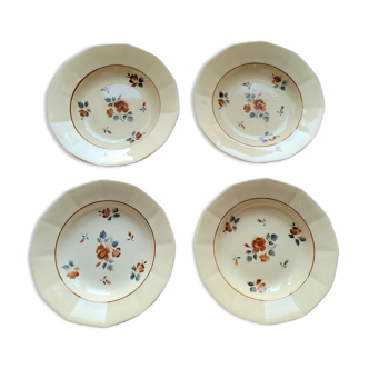 4 anciennes assiettes creuses Digoin motif roses