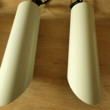 Set of 5 large cylindrical white and gold cinema pendants 1970s