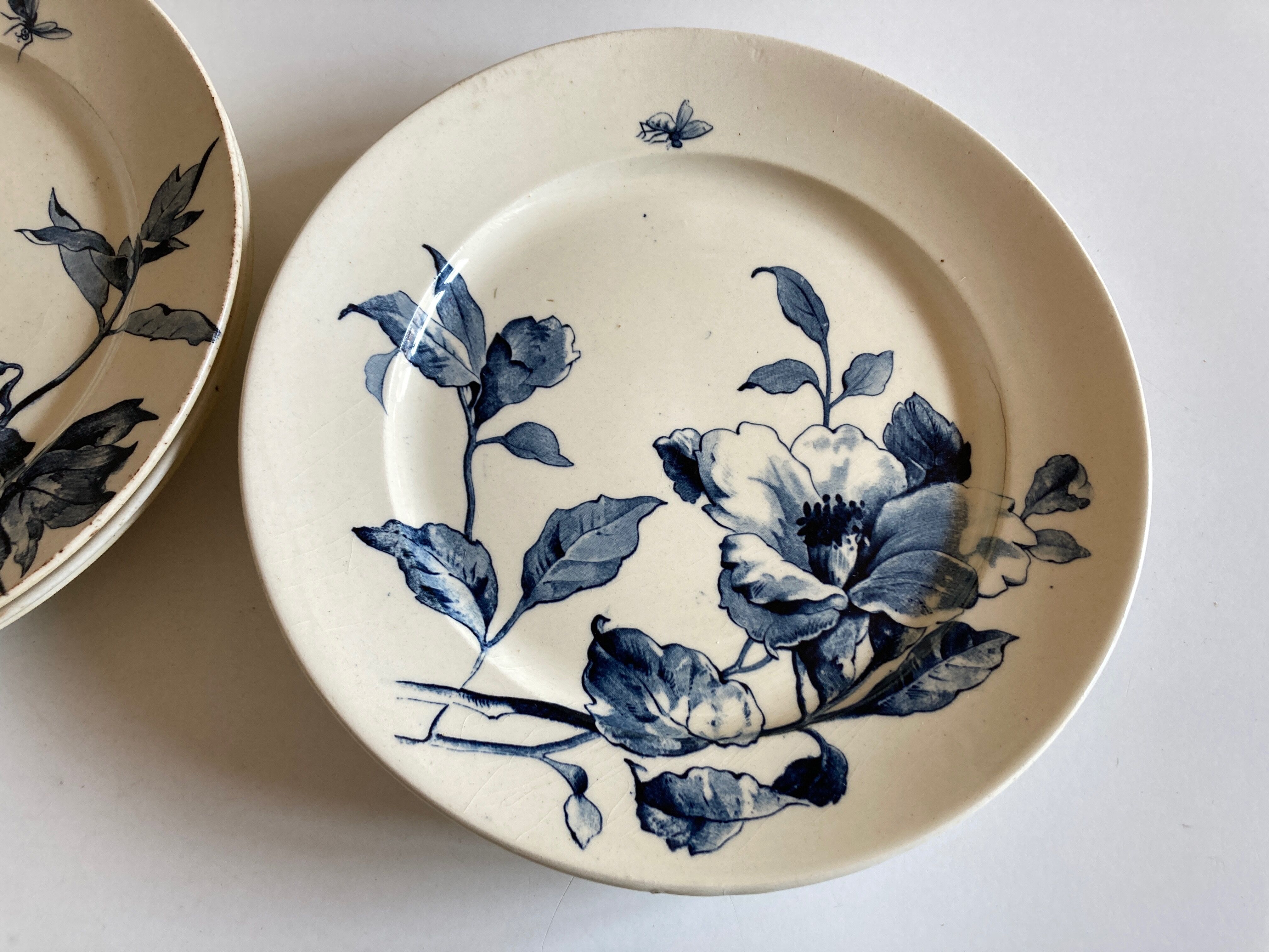 Set of 6 plates poppies faience of Gien 19th decoration Summer