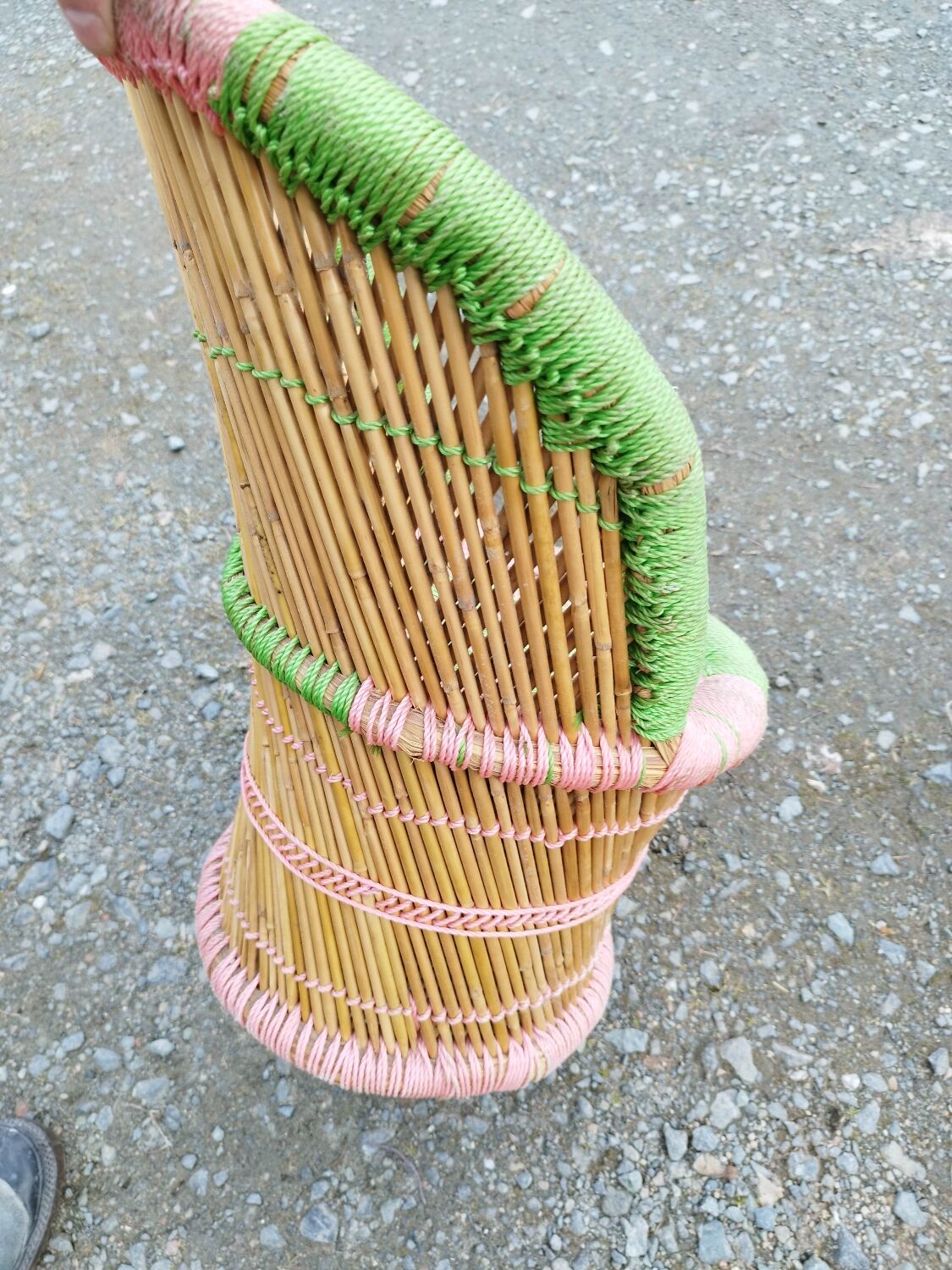 Armchair and stool set in bamboo and braided string