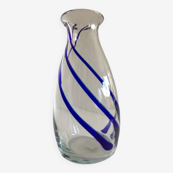 Thick glass vase modernist design cobalt edging murano style