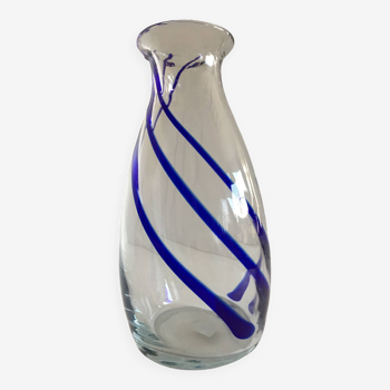 Vase en verre épais design moderniste liseré cobalt façon murano