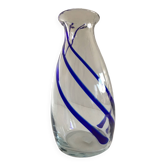 Vase en verre épais design moderniste liseré cobalt façon murano