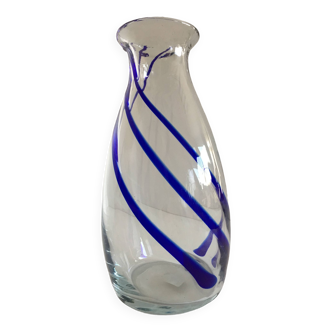 Thick glass vase modernist design cobalt edging murano style