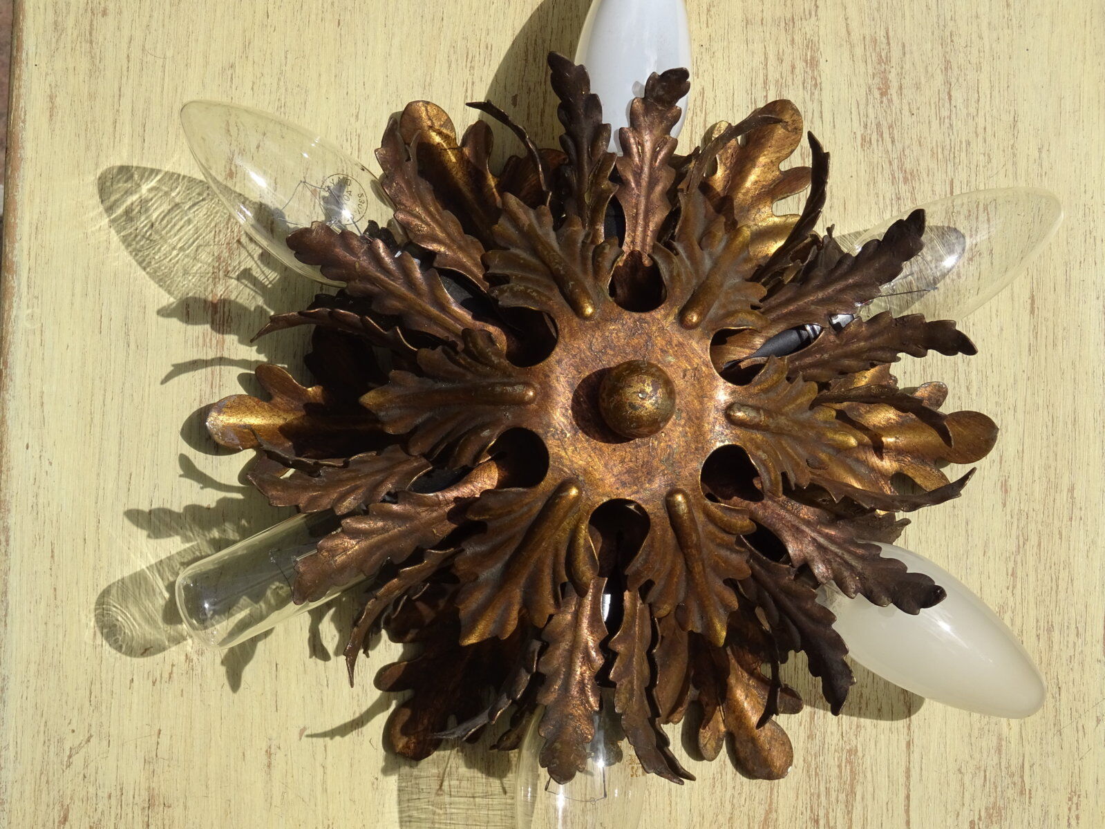 Gold metal leaf ceiling 6 bulbs