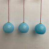 Lot 3 vintage blue opaline hanging lamps