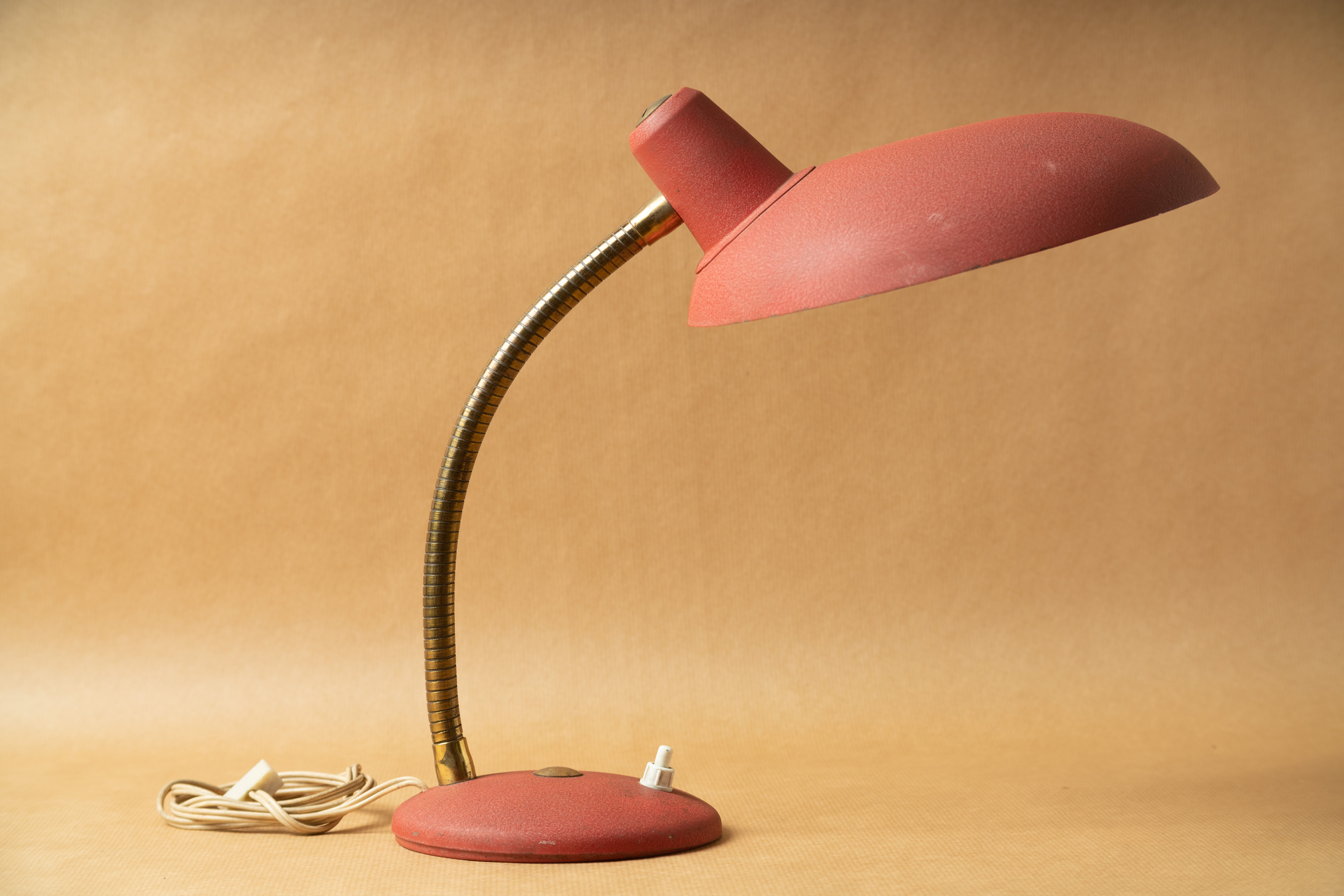 Desk lamp industrial design vintage 1950 1960 flexible red
