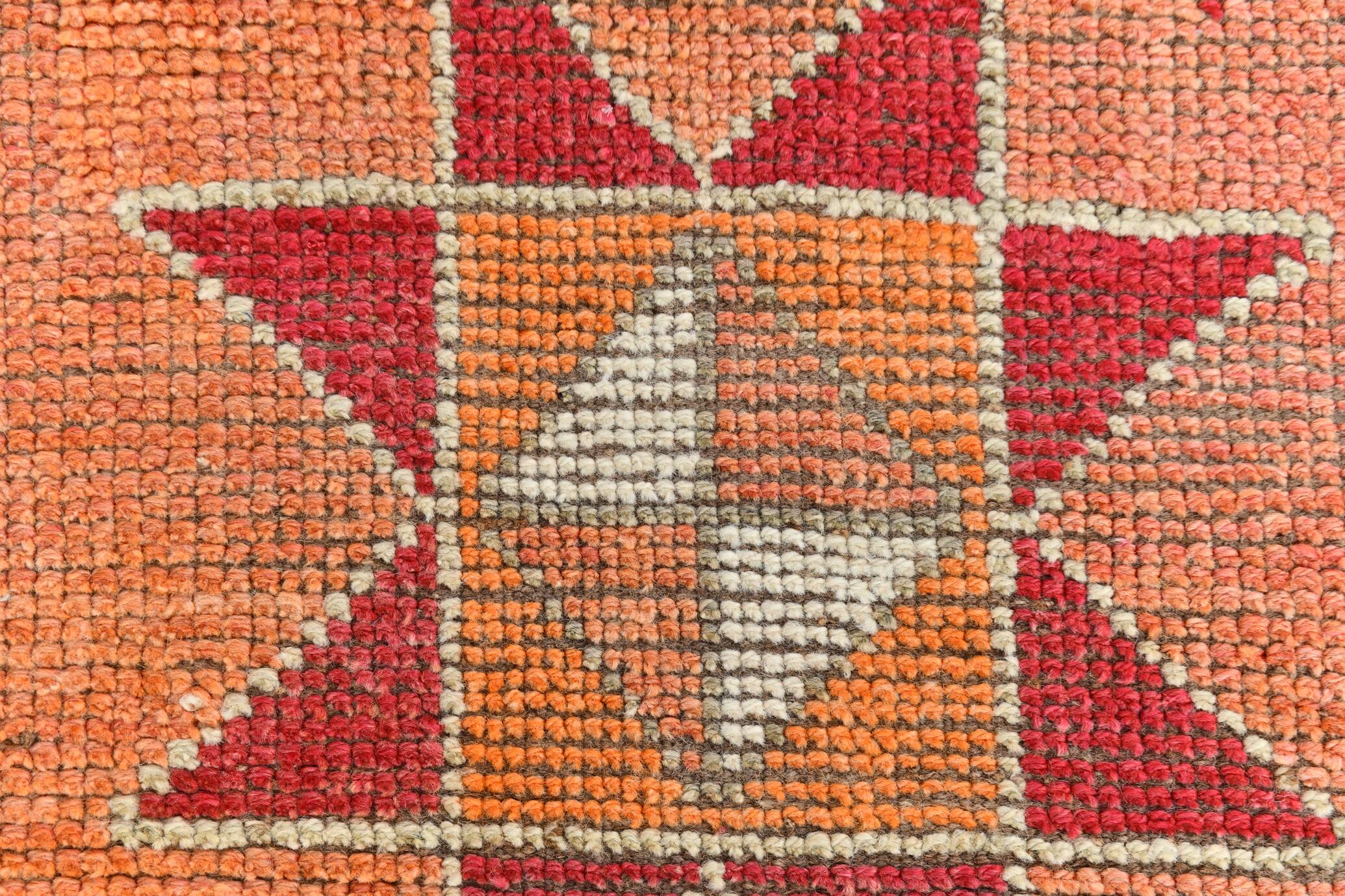 3x11 Crimson & Grey Boho Hallway Rug, Handmade Turkish Wool Rug, 93x342Cm