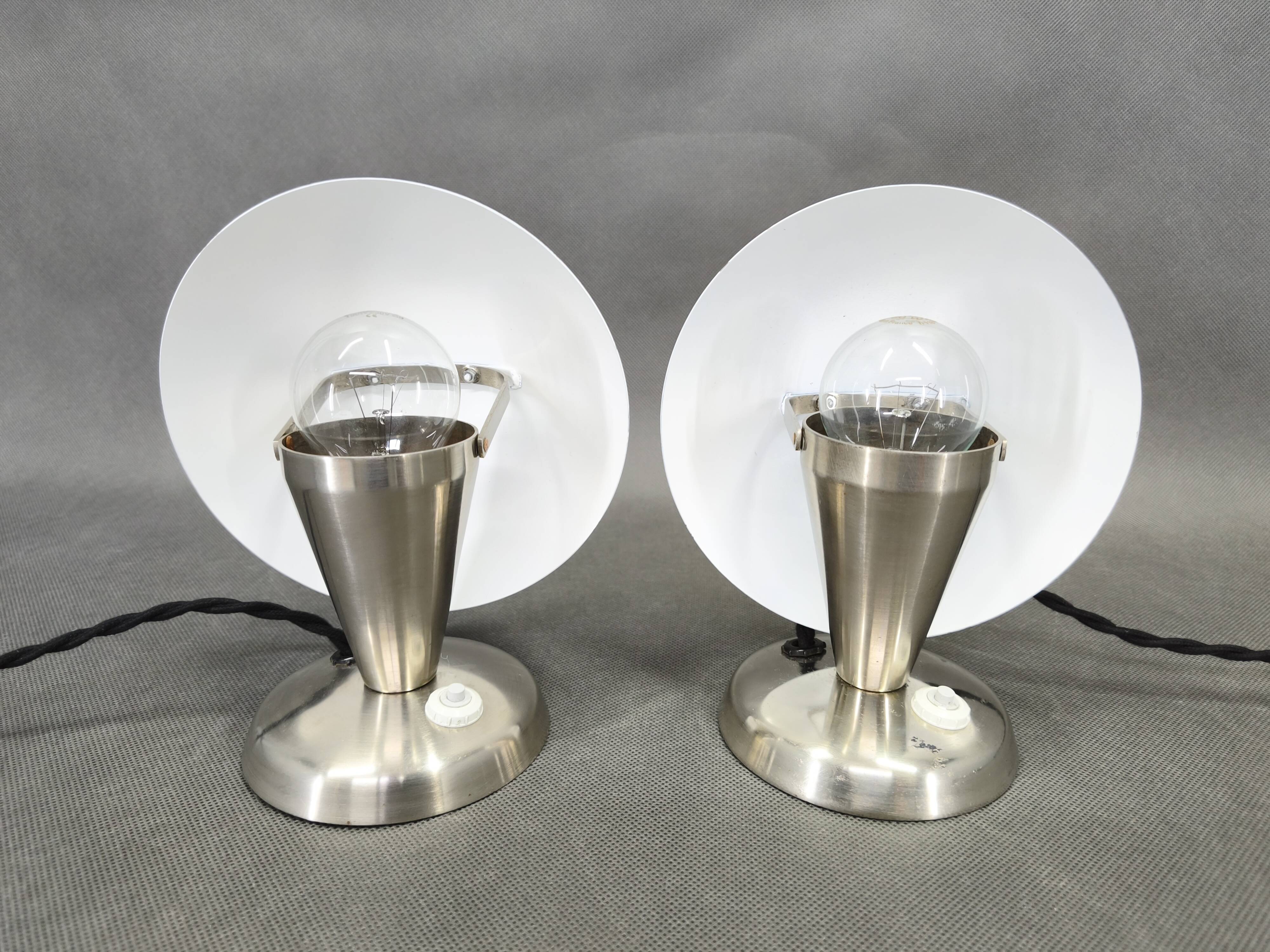 Pair of Bauhaus Chrome Adjustable Table Lamps, 1930s Czechoslovakia