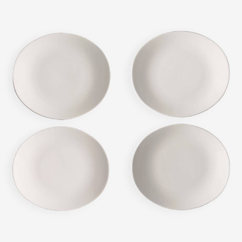 Set of 4 oval enameled ceramic plates - Handcrafted