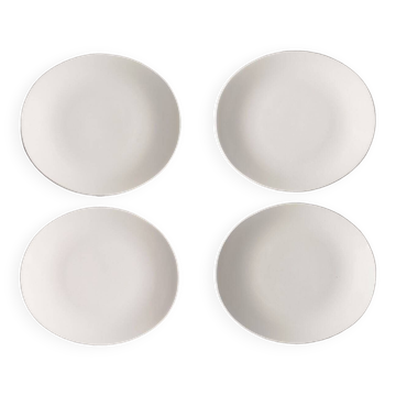Lot de 4 assiettes ovales en céramique émaillée - Travail artisanal