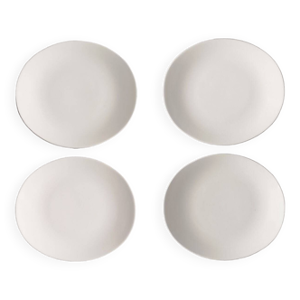 Set of 4 oval enameled ceramic plates - Handcrafted