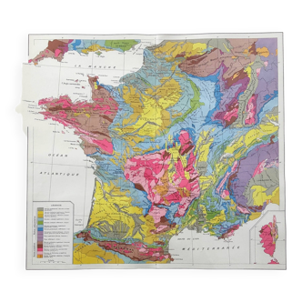 Carte ancienne de la France de 1950 43x43cm