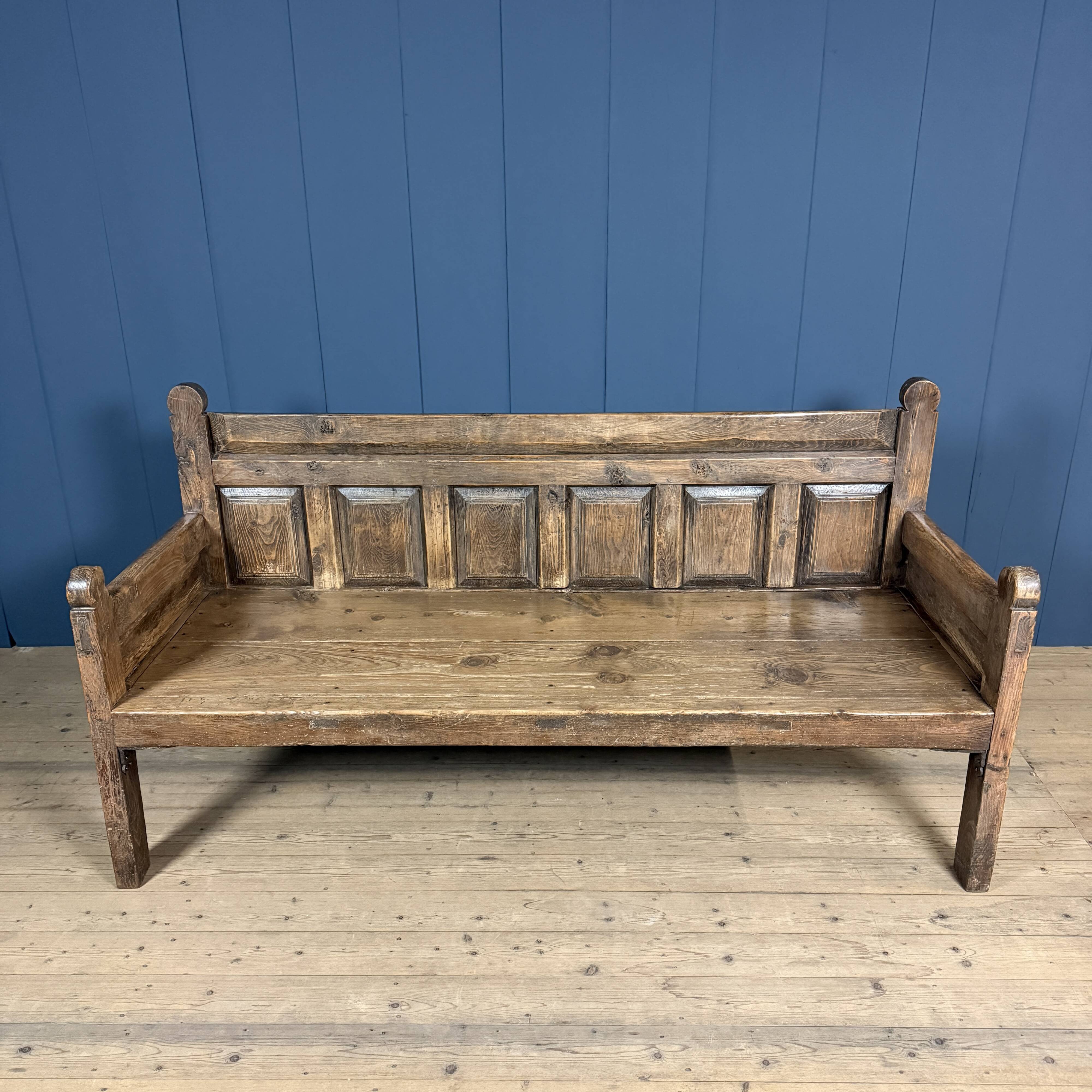 Large antique wooden Spanish bench from the 19th century