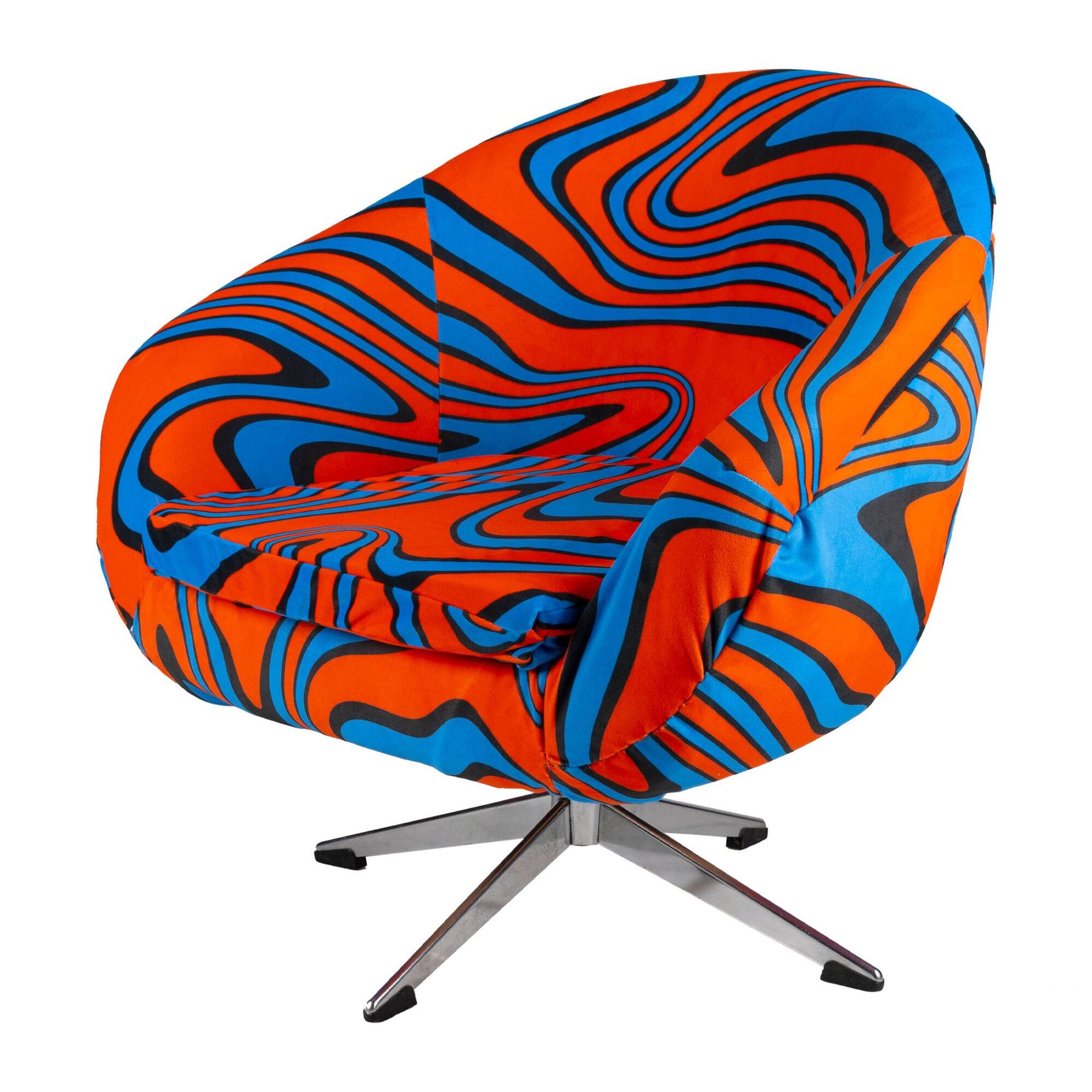 Fauteuil cocktail psychédélique orange et bleue C14 des années 70