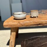 table basse en teck blond quadripode