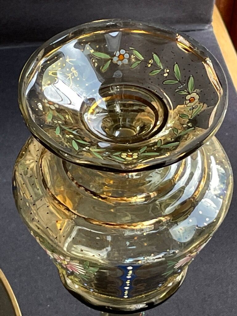 Amber crystal enamel and gilded liquor service