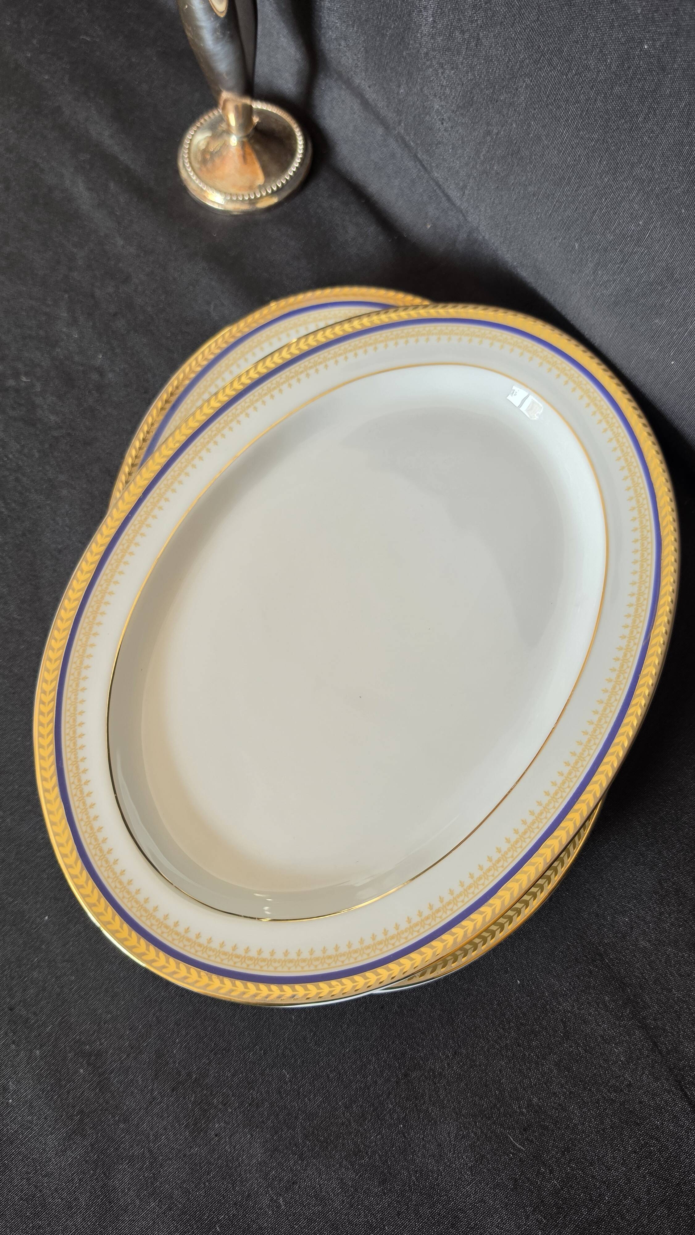 Set of 2 oval shrimp dishes in Limoges porcelain "Blue de F"