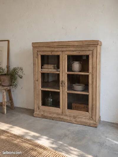 Buffet vitrine en chêne – 2 portes avec vitres