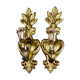 Pair of walled carved wood wall lamps