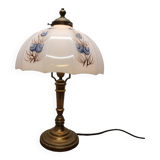 Vintage Brass Lamp With White Opaline Shade