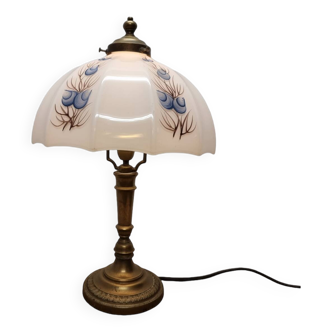 Vintage Brass Lamp With White Opaline Shade