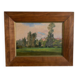 Oil on cardboard depicting a castle by E. Stefanski 20th century