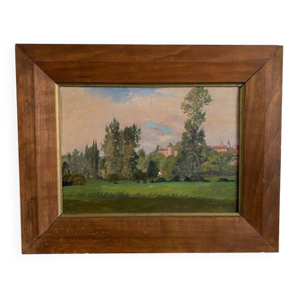 Huile sur carton représentant un château par E. Stefanski XXe