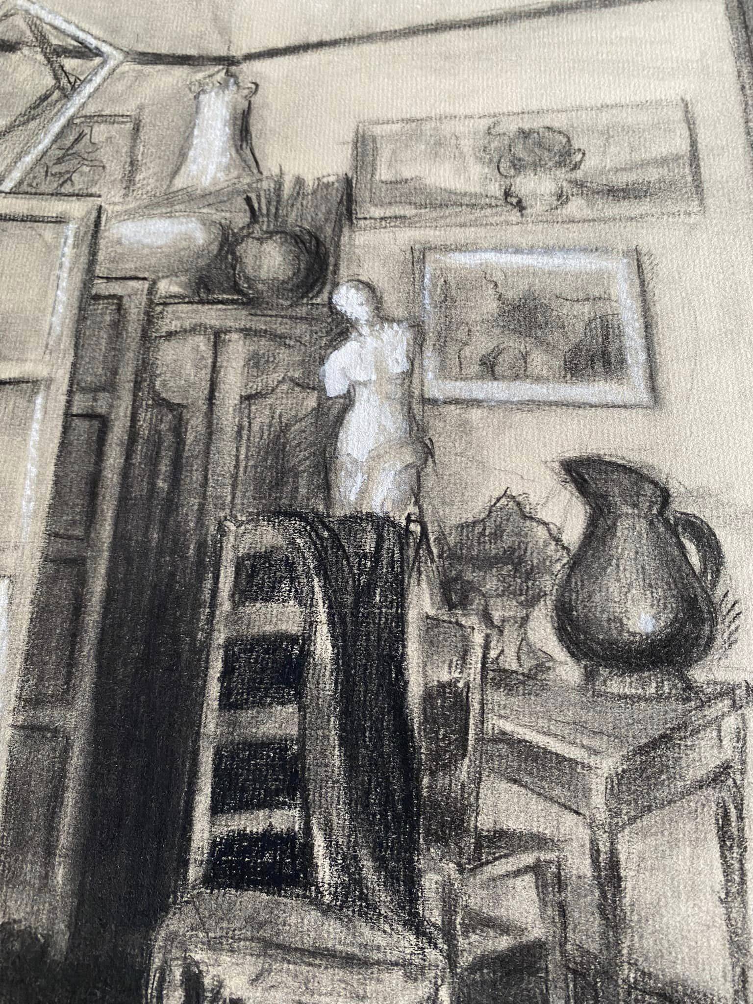 Drawing/sketch in charcoal and pastel on Ingres paper (Artist’s studio)