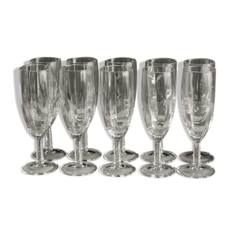 10 vintage champagne flutes in faceted glass