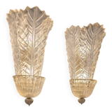 Paire de grands appliques murales Barovier & Toso Foglia d’Oro, années 1980.