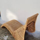Vintage rattan chaise longue deck chair - 1970s