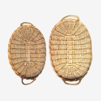 Duo of braided wicker trays