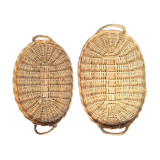 Duo of braided wicker trays