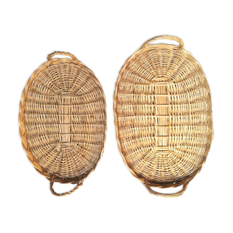 Duo of braided wicker trays