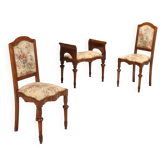 Chaises anciennes et banc Art déco en noyer et loupe de noyer, Italie, XIXe siècle
