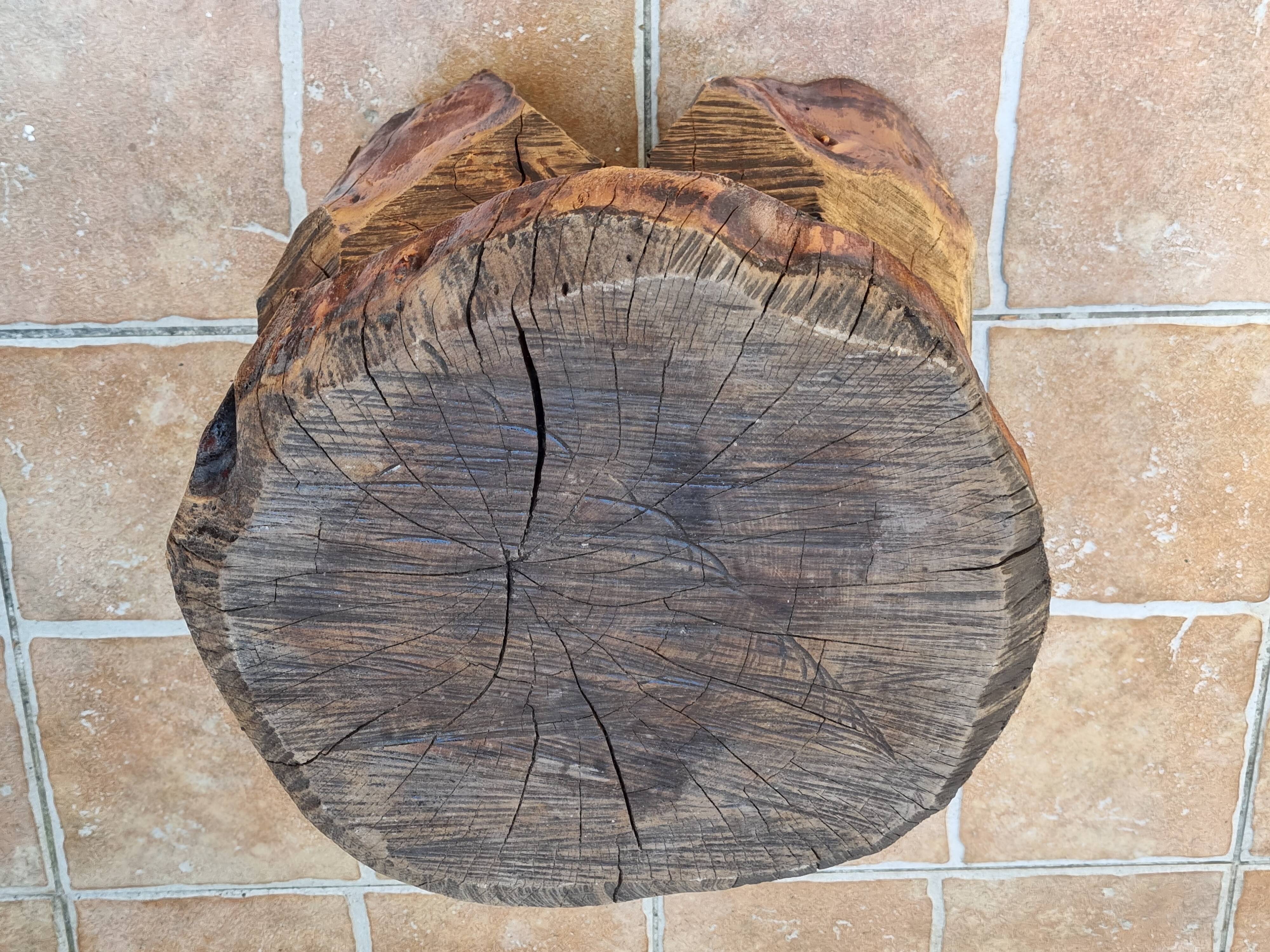 Brutalist mushroom stool solid wood treated indoor outdoor 34 cm
