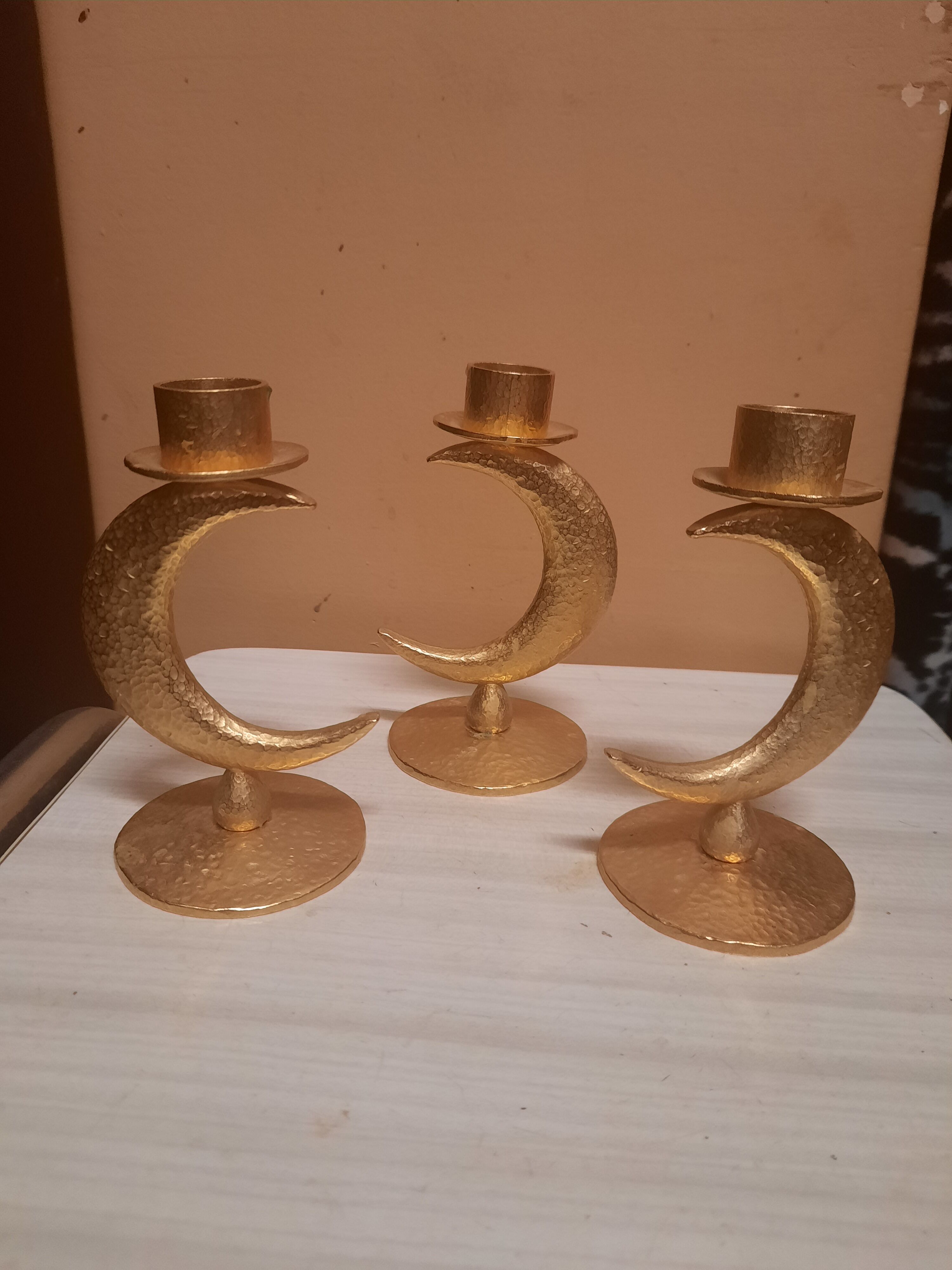 Set of 3 golden candlesticks created by Édouard Rambaud