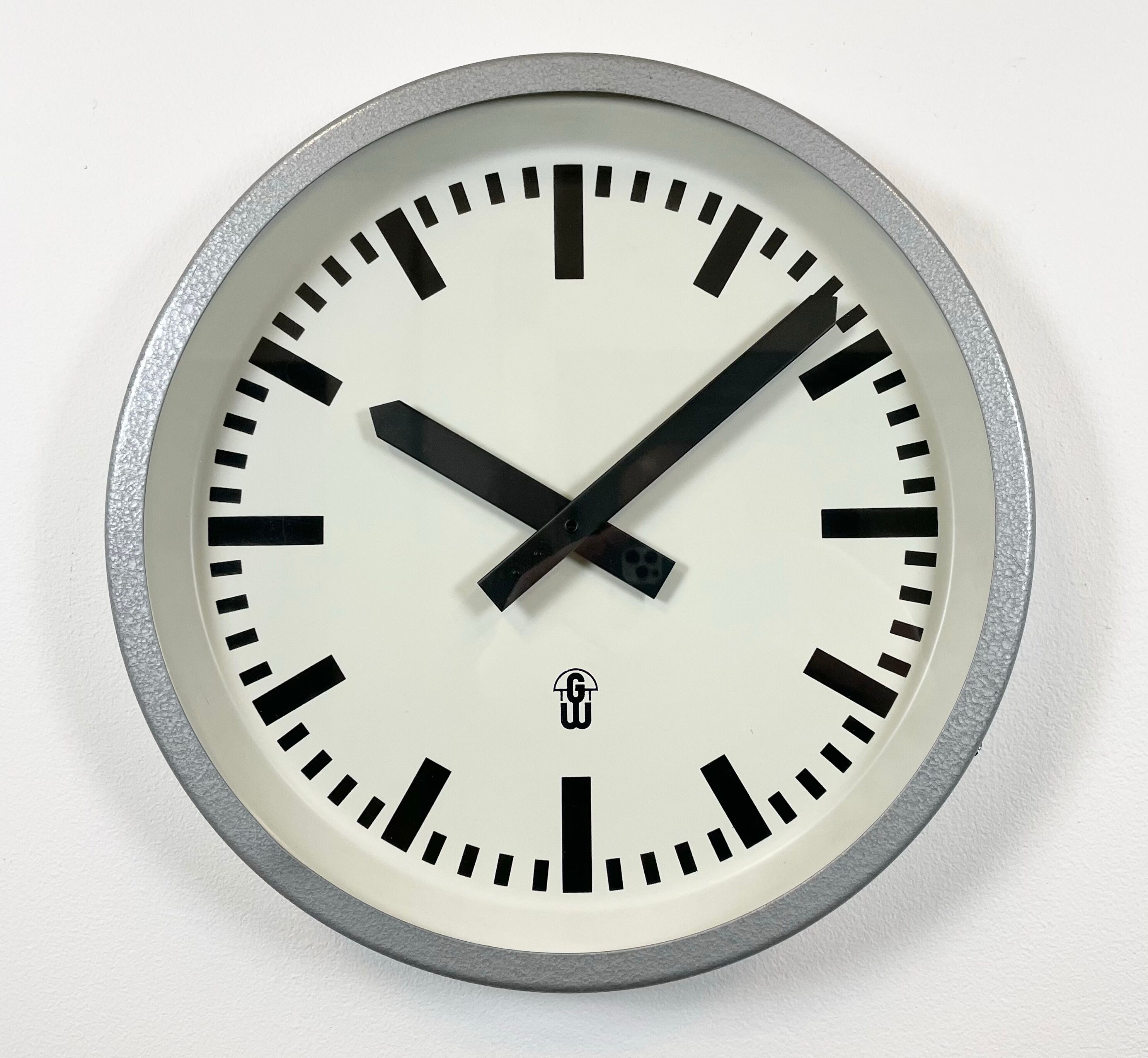 Grey Industrial East German Wall Clock from GW, 1960s