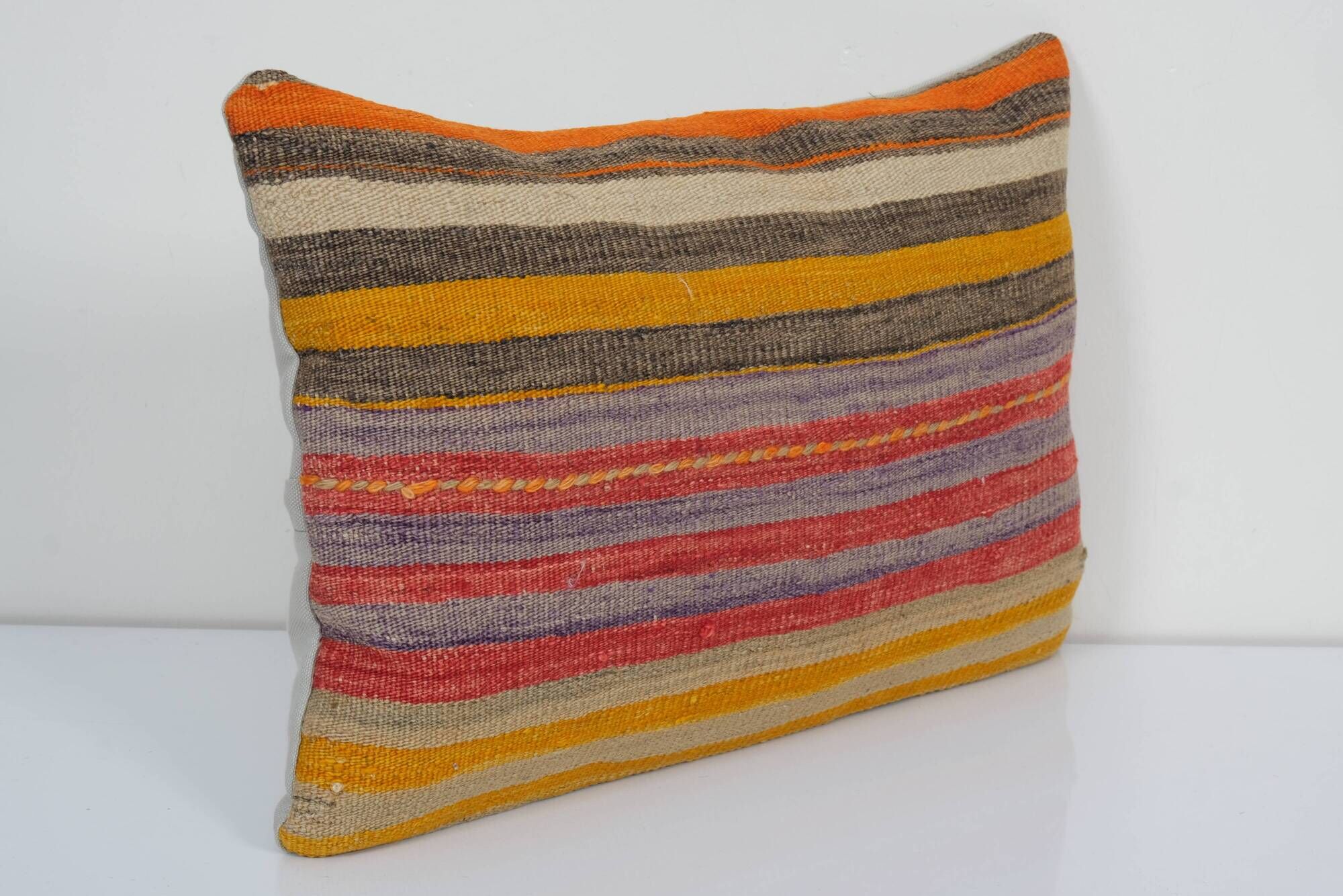 Ethnic wool turkish lumbar kilim pillow cover