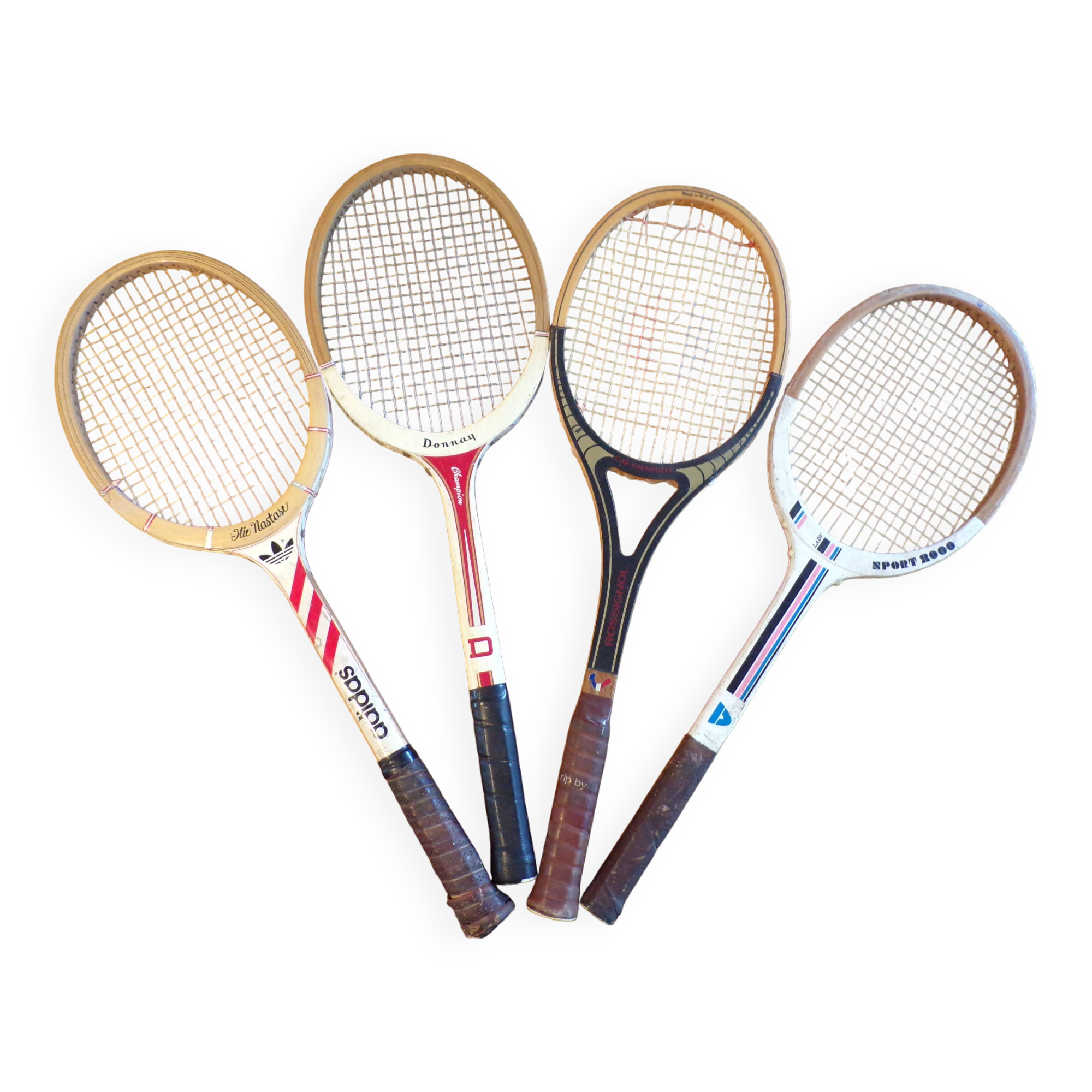 4 vintage wooden tennis rackets