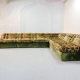 XL Woodstock Style Greenish Velvet Modular Sofa with Ottoman by Laauser 70s