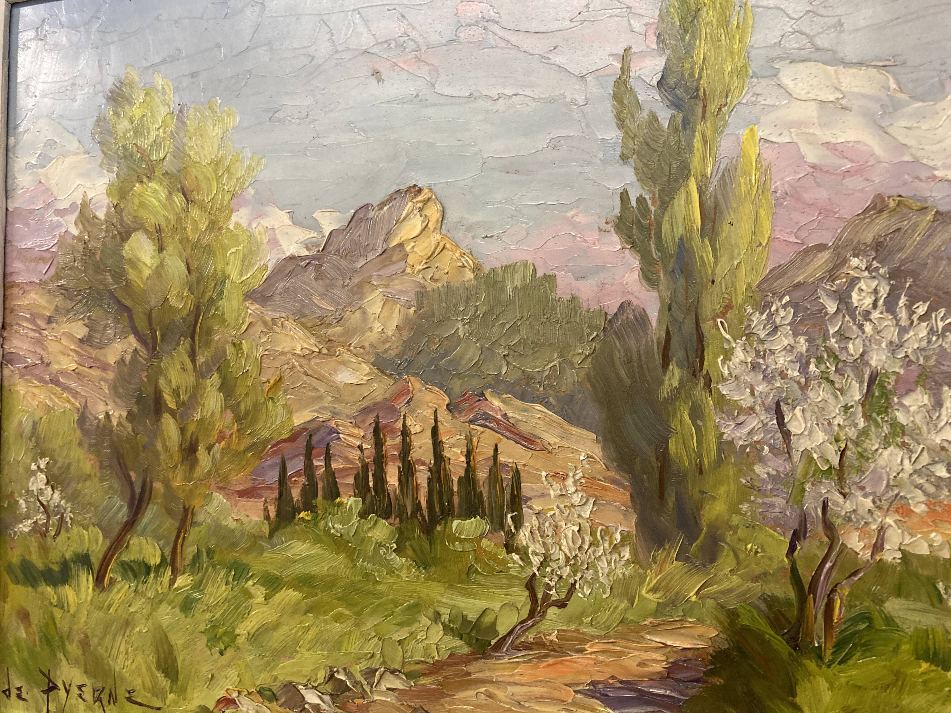 Reyne-marin de pyerne (20th century), landscape of veynes, oil on panel