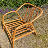 Vintage living room sofa and 2 rattan armchairs.