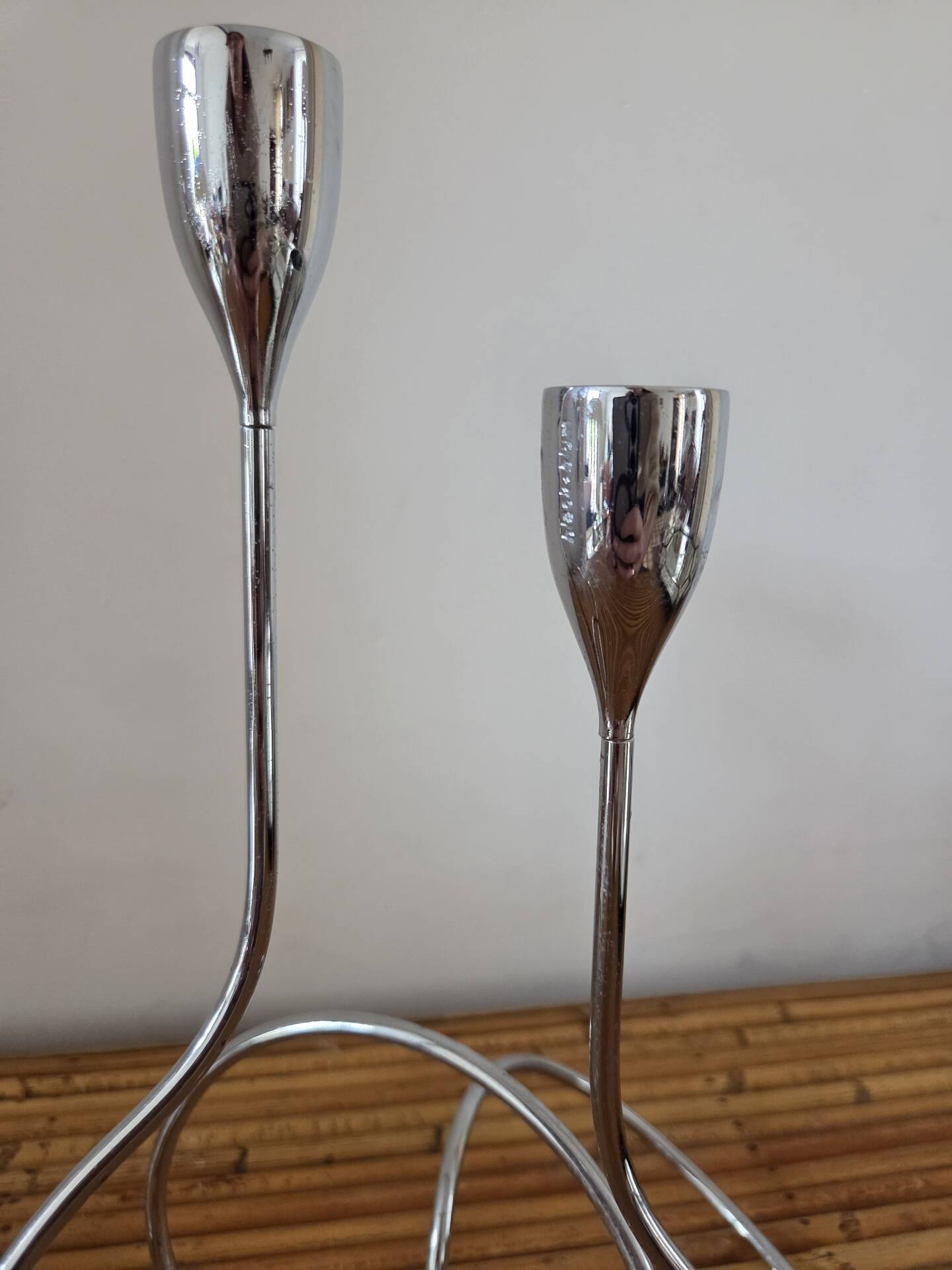 Pair of vintage chrome metal candlesticks