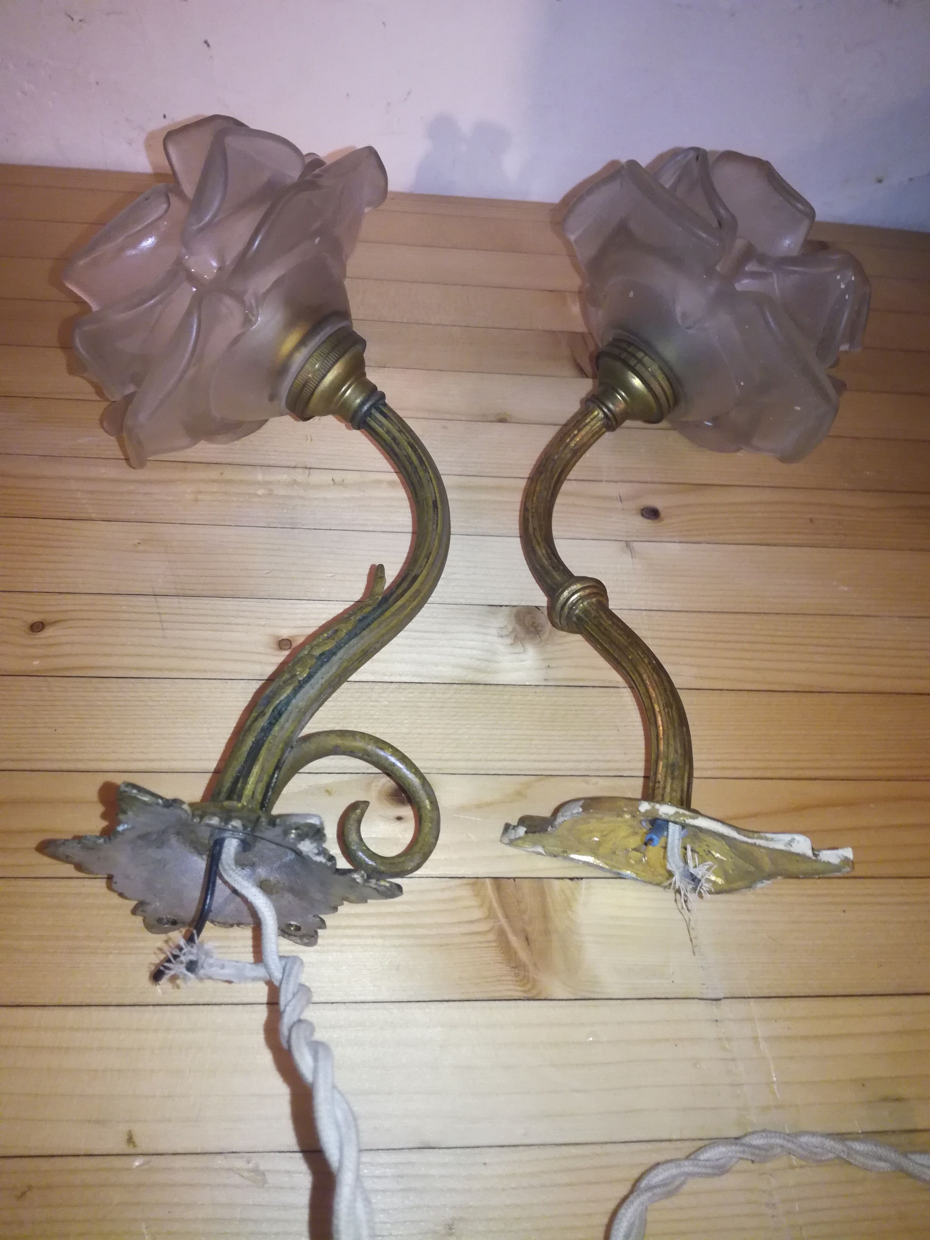 Pair of brass and glass flowers sconces