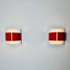 Curved Wall Lamps In Red And White By Peter Celsing For Falkenbergs Belysning, Sweden 1960S
