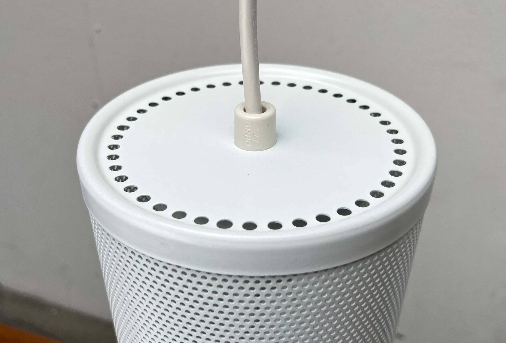 Minimalist perforated metal pendant lamp by Orno, Finland.