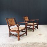 Arts & Crafts Handcrafted Low Lounge Armchairs, Belgium, 1920s, Set of 2