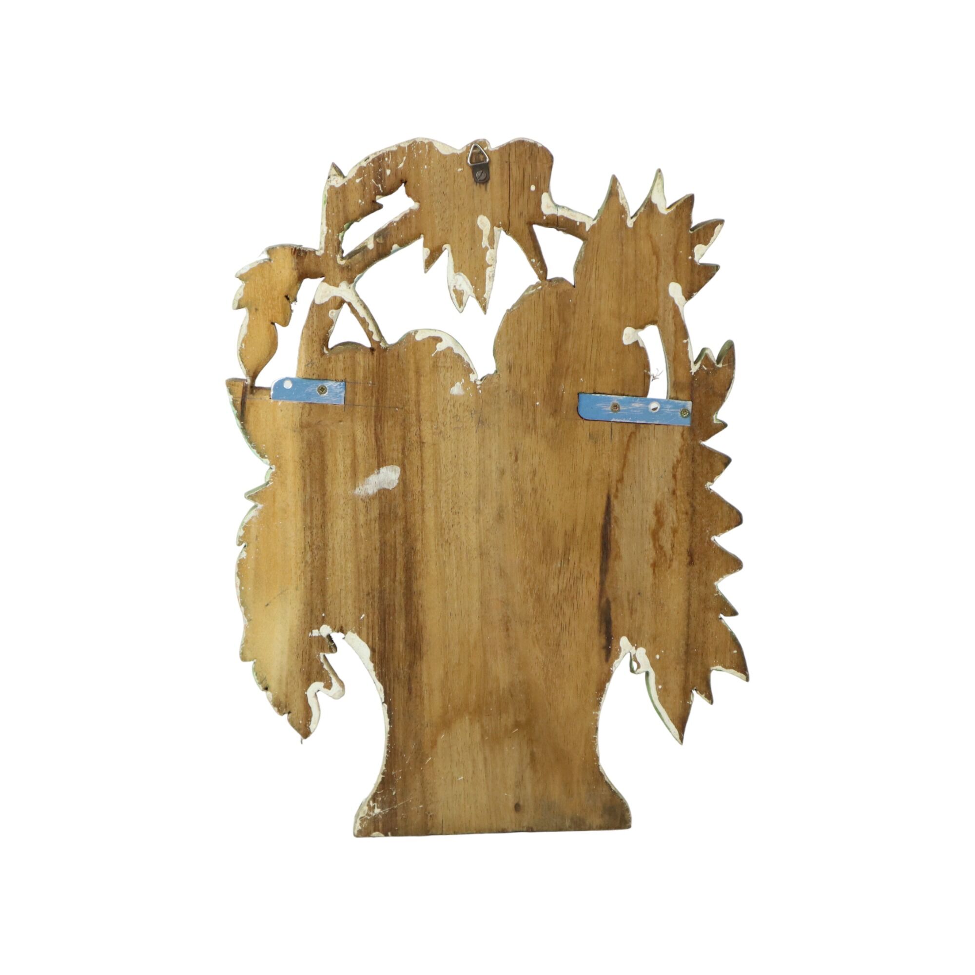 Vintage Fruit Basket with Bow Wood Carving Hand Painted Crackle Wall Decoration 41cm